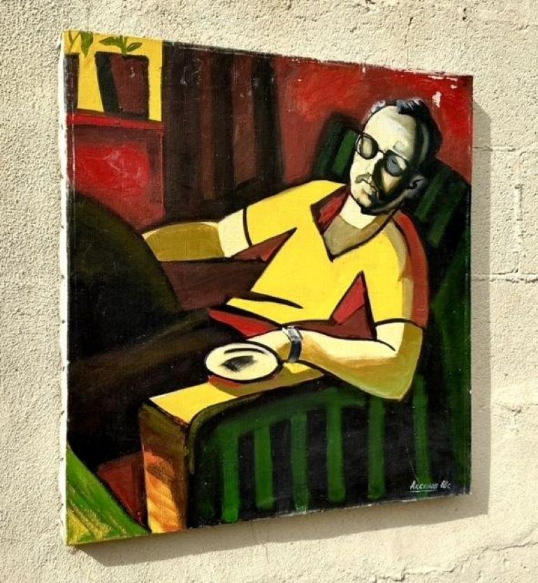 Vintage Boho Abstrakt Figural Ölgemälde auf Leinwand im Angebot 3