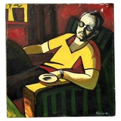 Pittura a olio su tela con figure astratte di Boho Vintage
