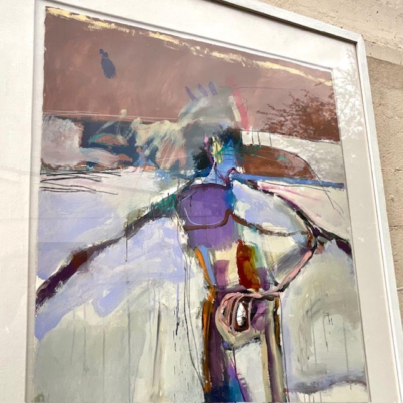 Vintage Boho Abstract Figural Oil Painting on Paper For Sale 1