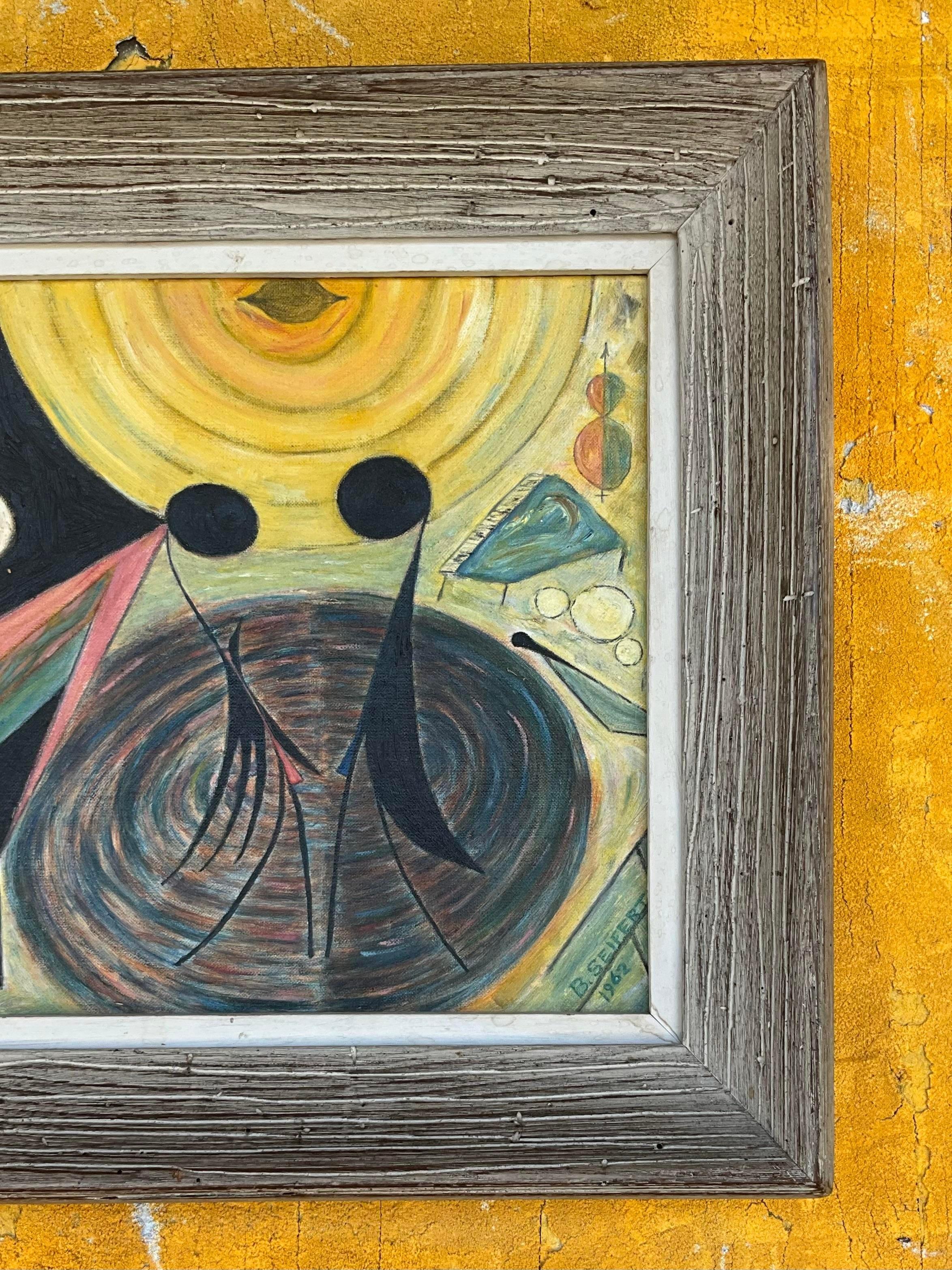 Americano Pittura ad olio originale su tela con figure astratte vintage di Boho in vendita