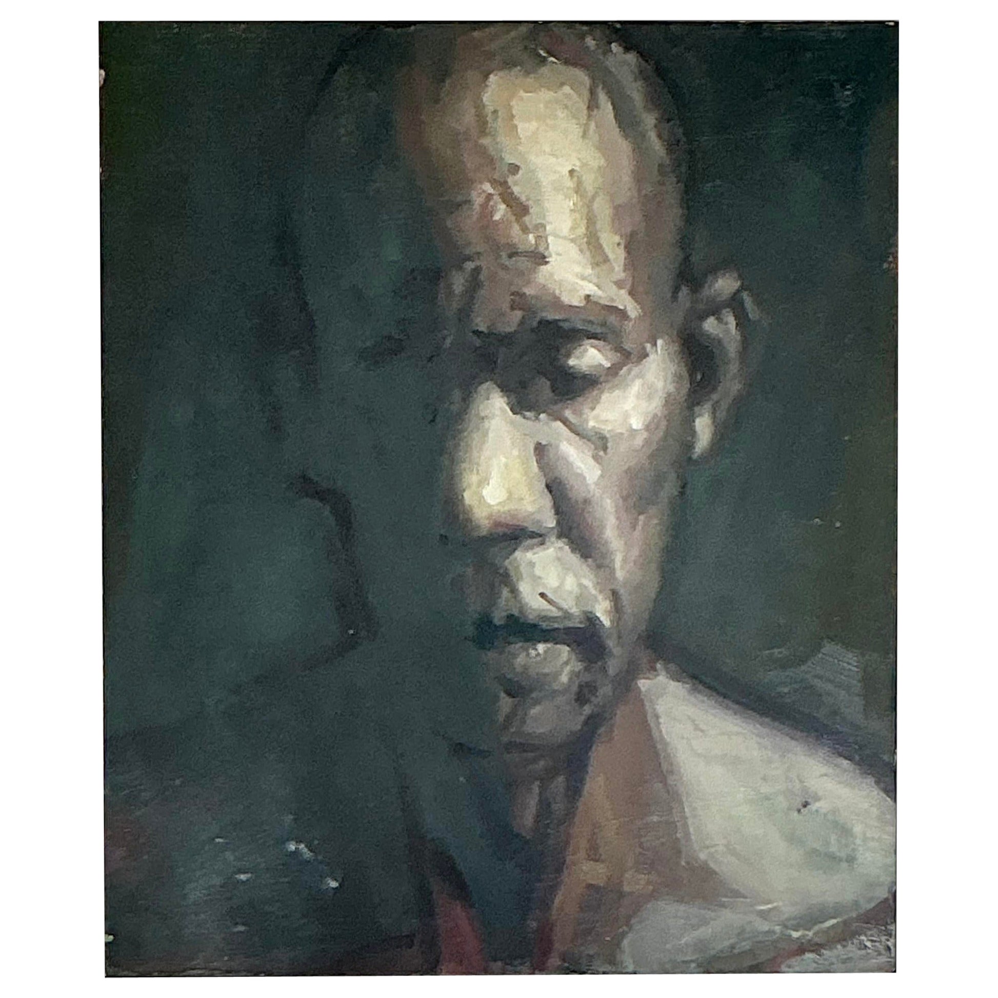 Peinture figurative abstraite bohème vintage sur carton