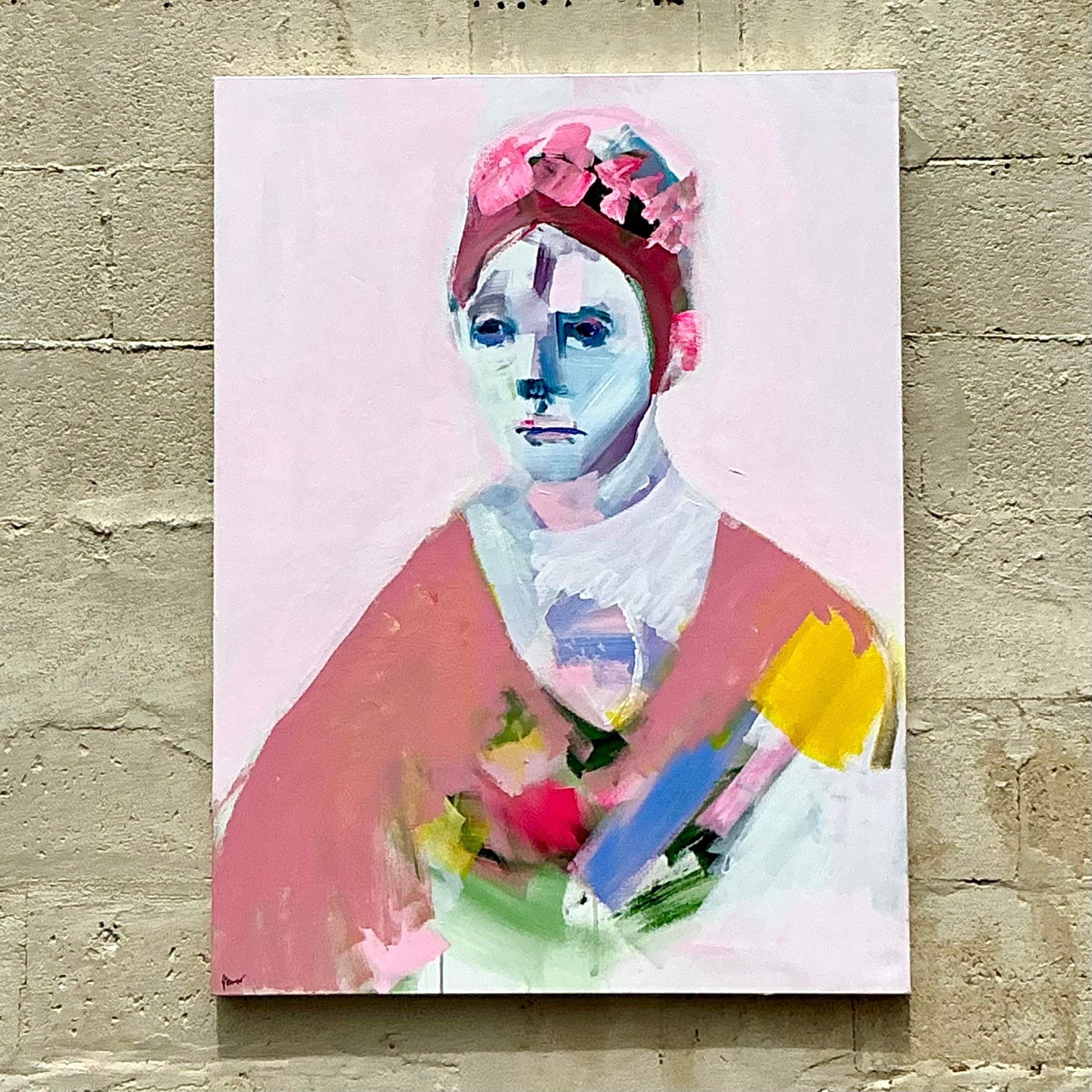 Abstraktes figurales Boho-Gemälde auf Leinwand, Vintage (21. Jahrhundert und zeitgenössisch) im Angebot