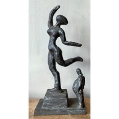 Vintage Boho Abstract Figurative Cast Metal Sculpture