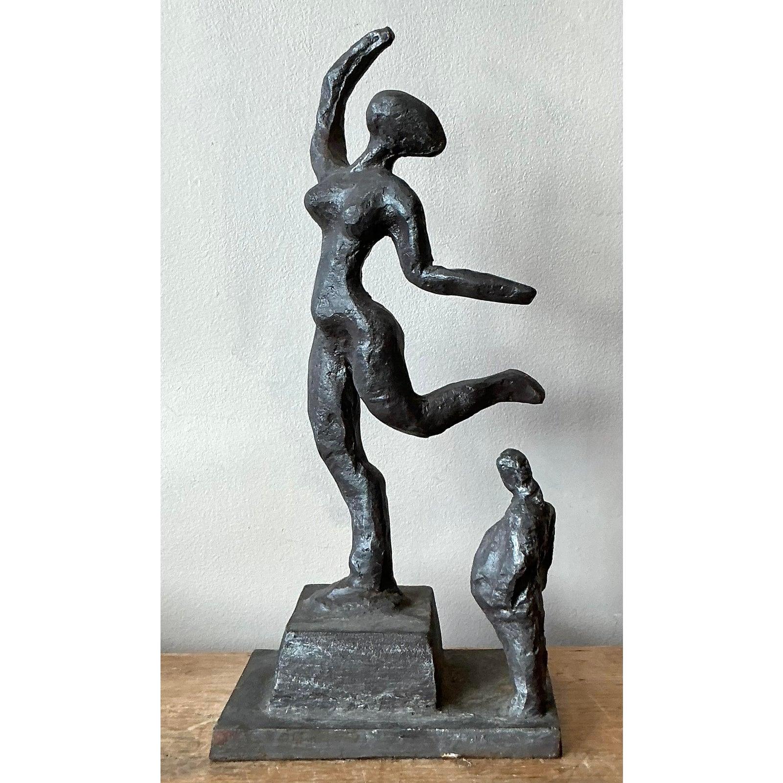 Brutalismo Scultura astratta figurativa in metallo fuso Vintage By in vendita