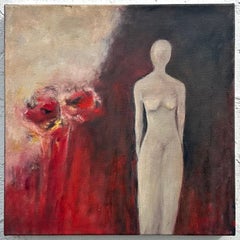 Vintage Boho Abstract Figurative Oil on Canvas