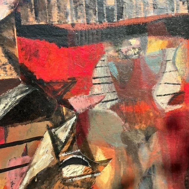 Pintura al óleo figurativa abstracta boho vintage sobre lienzo Estadounidense en venta
