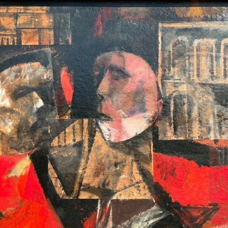 Pintura al óleo figurativa abstracta boho vintage sobre lienzo en Bueno estado para la venta en west palm beach, FL