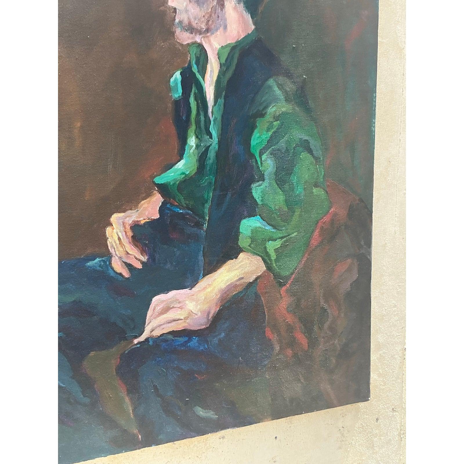 Vintage Boho Abstrakte Figurative Ölgemälde auf Leinwand im Zustand „Gut“ im Angebot in west palm beach, FL