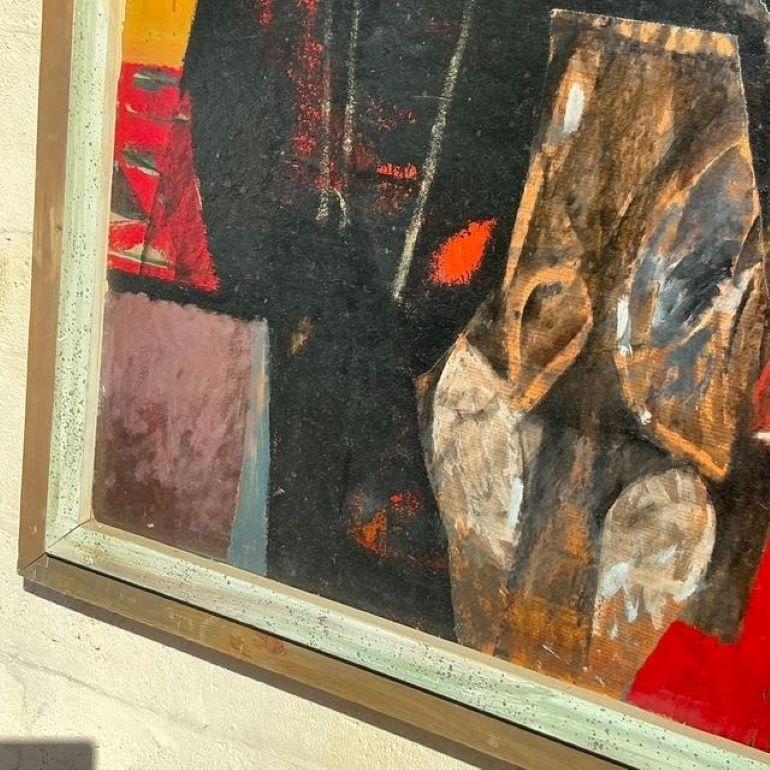 Pintura al óleo figurativa abstracta boho vintage sobre lienzo Lienzo en venta