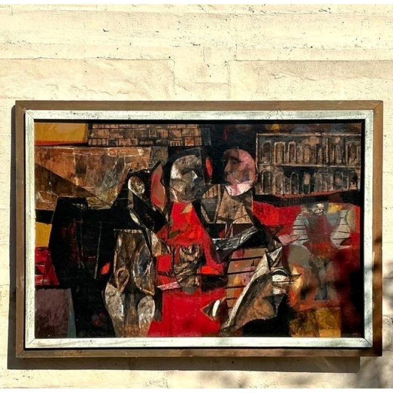 Pintura al óleo figurativa abstracta boho vintage sobre lienzo en venta 1