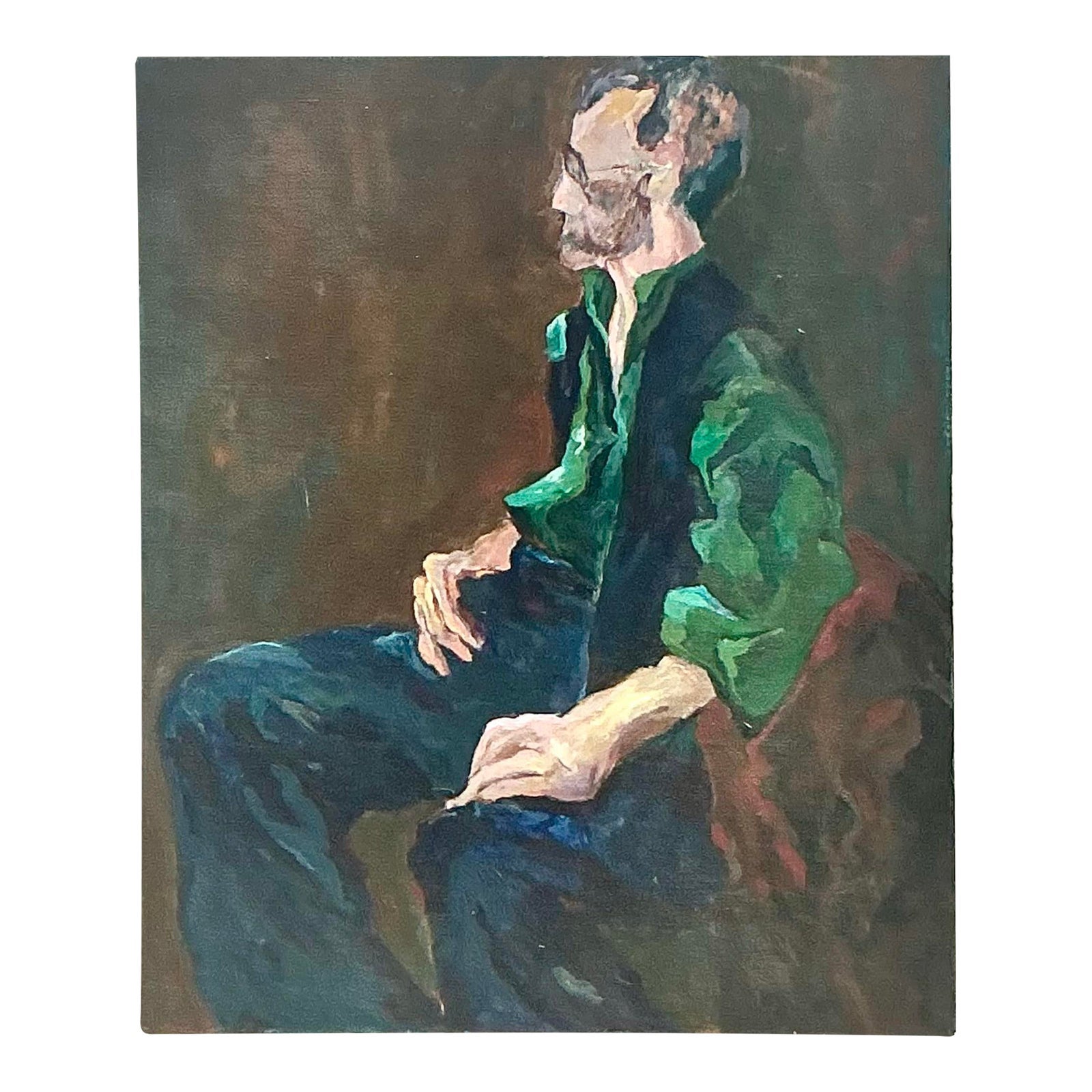 Vintage Boho Abstract Figurative Oil Painting on Canvas