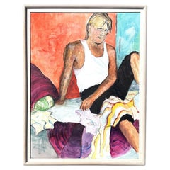 Vintage Boho Abstract Figurative Oil Painting on Canvas