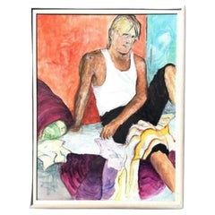 Vintage Boho Abstract Figurative Oil Painting on Canvas