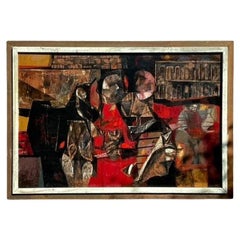 Pintura al óleo figurativa abstracta boho vintage sobre lienzo