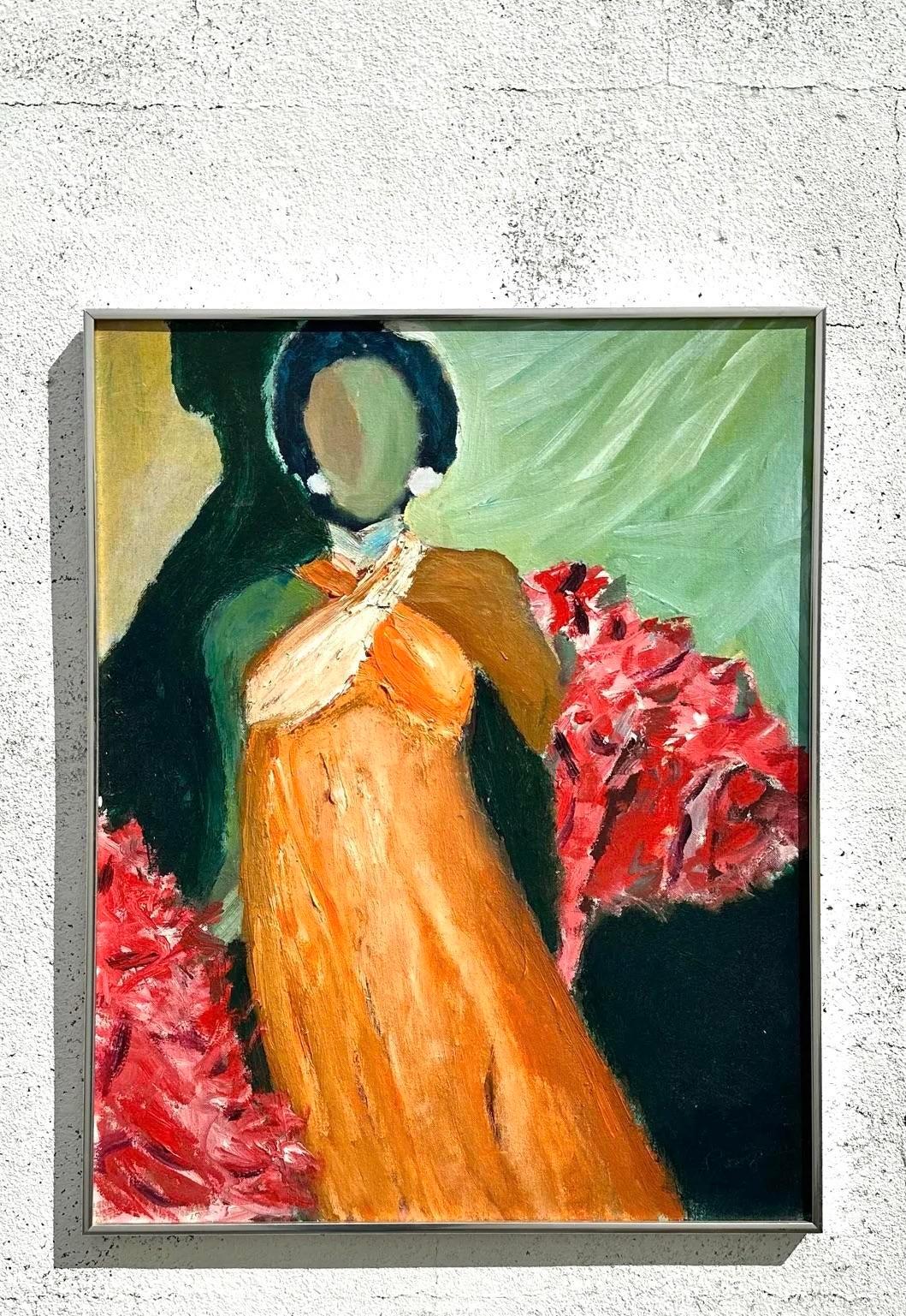 Vintage Boho Abstracto Figurativo sobre Lienzo Metal
