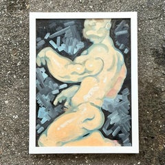 Vintage Boho Abstract Figurative Painting on Board