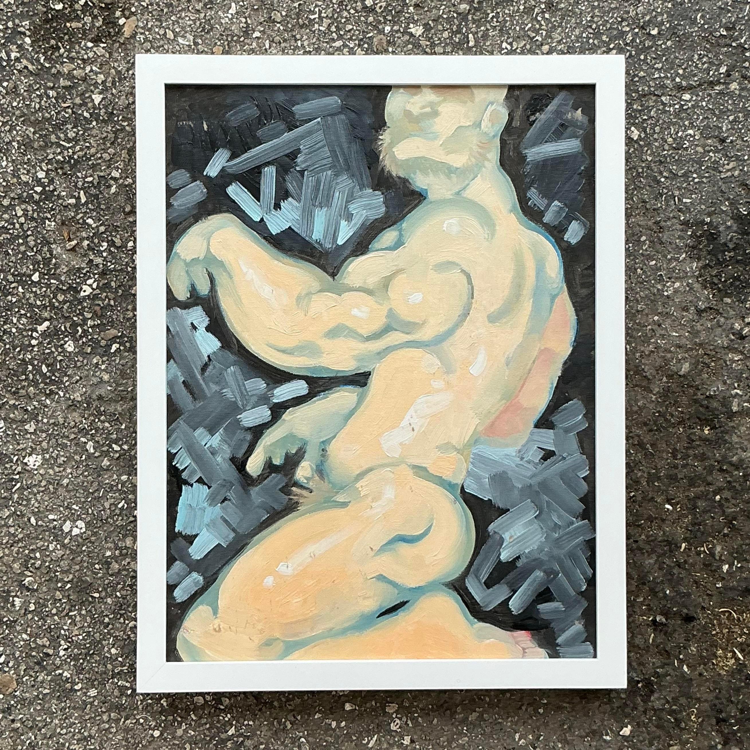 Abstraktes figuratives Boho-Gemälde auf Karton, Vintage (Nordamerikanisch) im Angebot