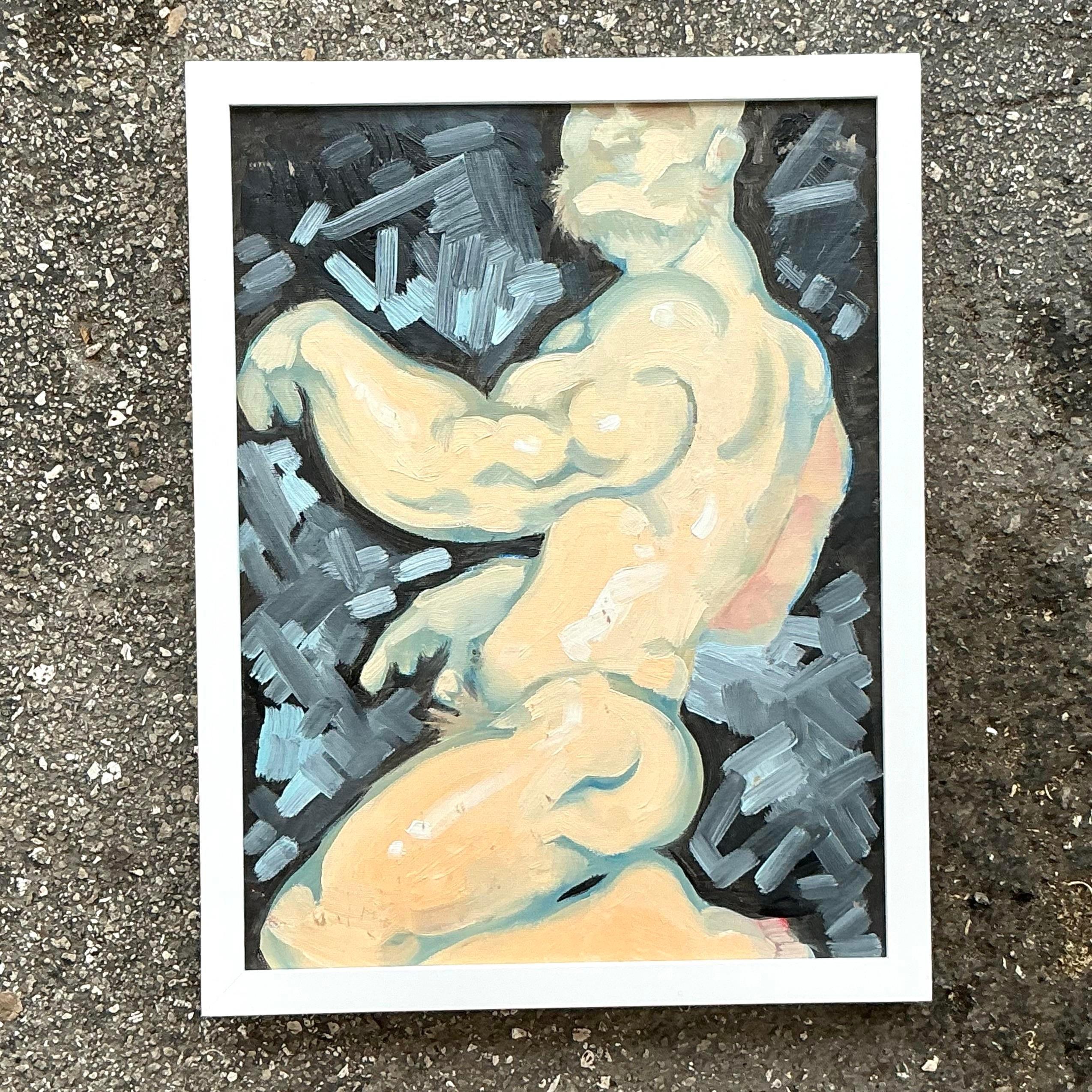 Abstraktes figuratives Boho-Gemälde auf Karton, Vintage (Leinwand) im Angebot