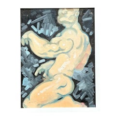 Vintage Boho Abstract Figurative Painting on Board