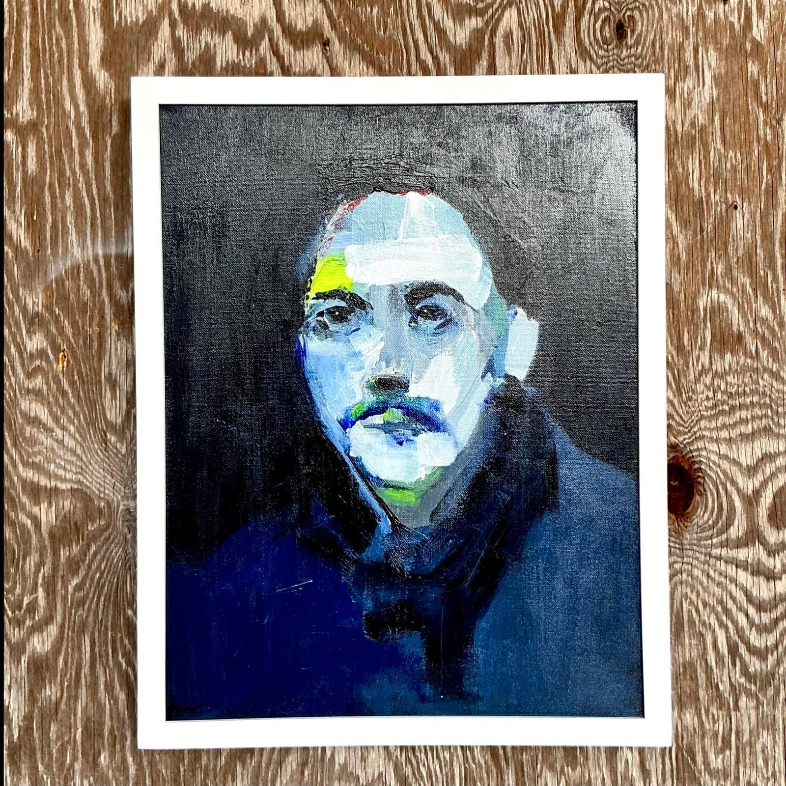 Vintage Boho abstrakte figurative Porträt auf Leinwand (amerikanisch) im Angebot
