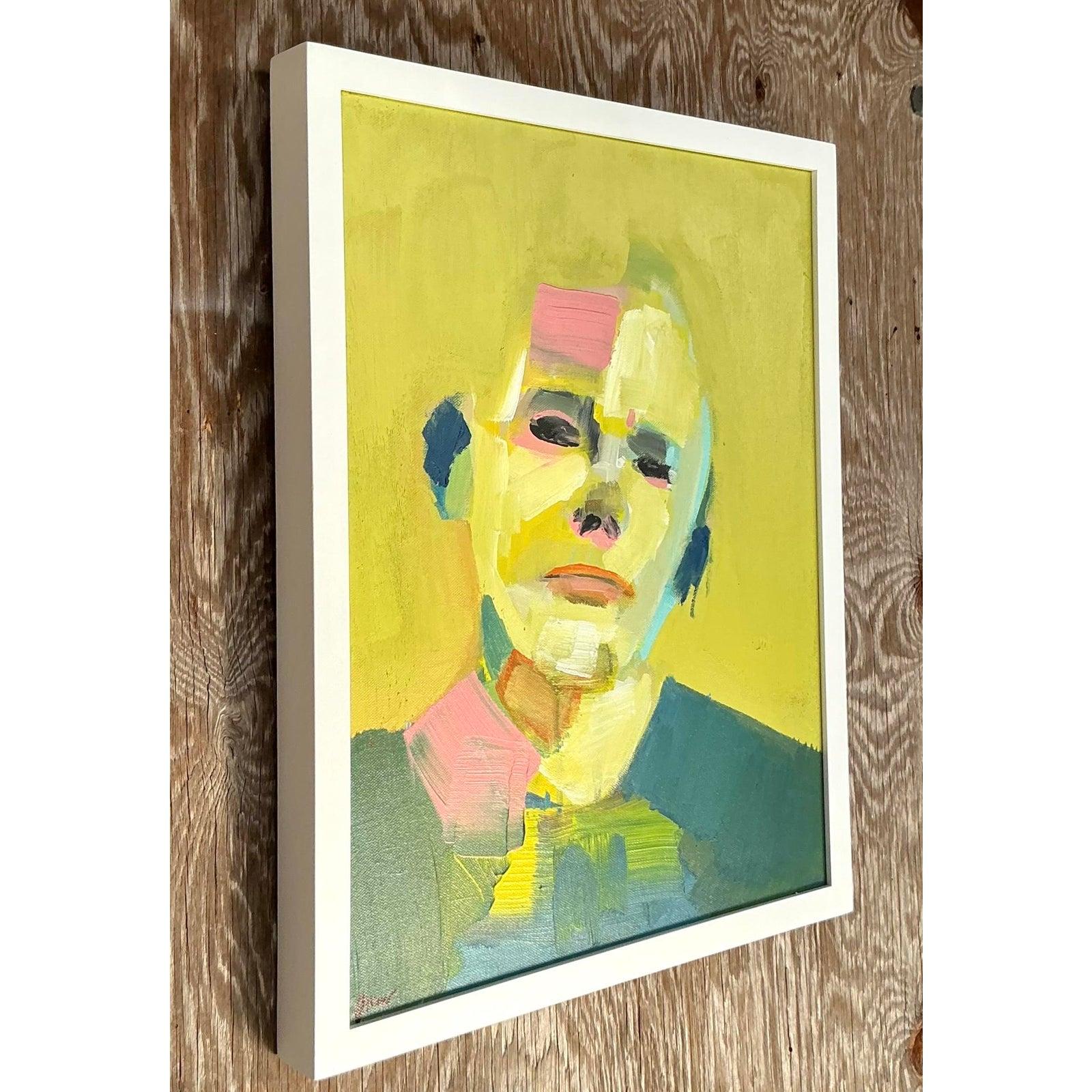 Vintage Boho abstrakte figurative Porträt auf Leinwand (Moderne) im Angebot