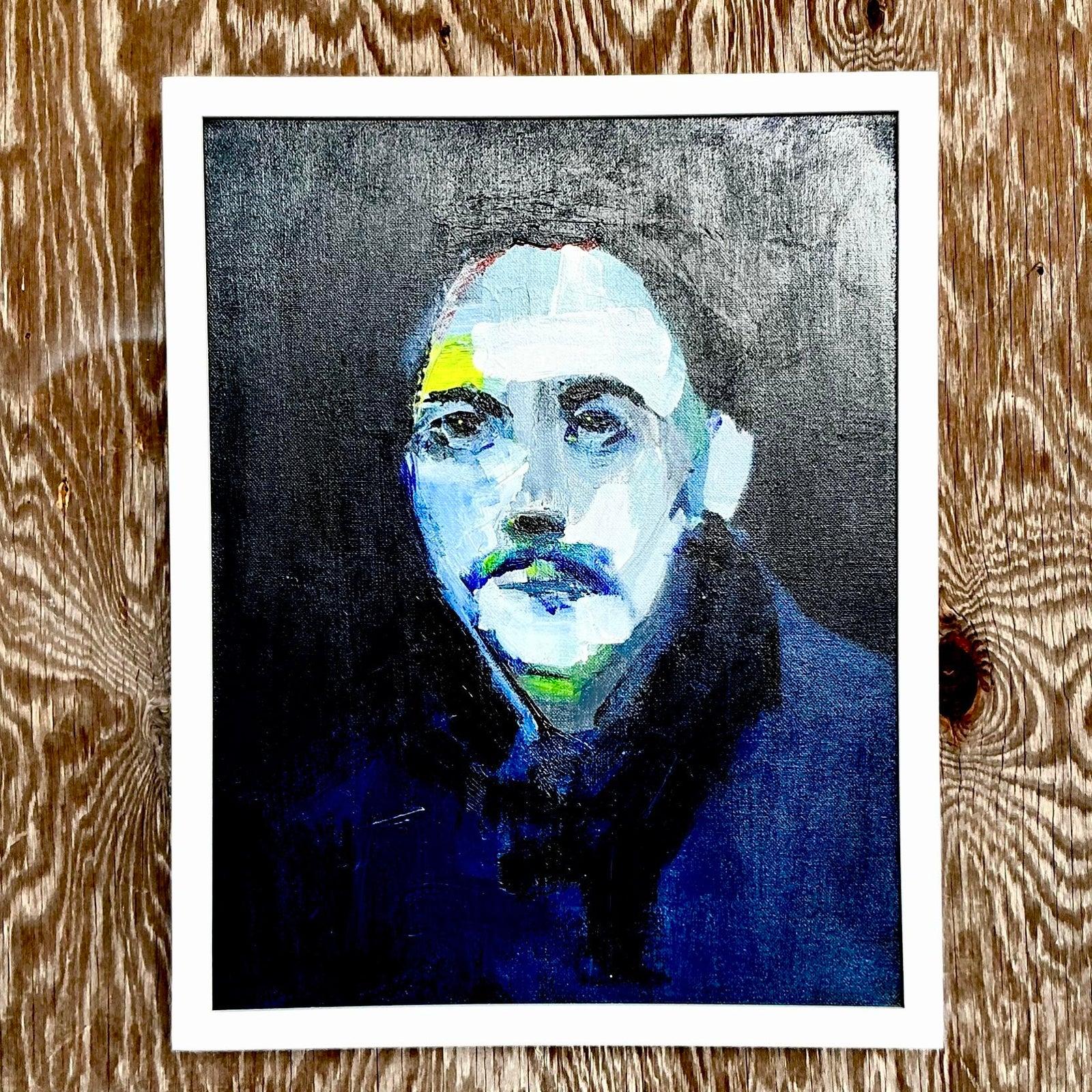 Vintage Boho abstrakte figurative Porträt auf Leinwand (21. Jahrhundert und zeitgenössisch) im Angebot