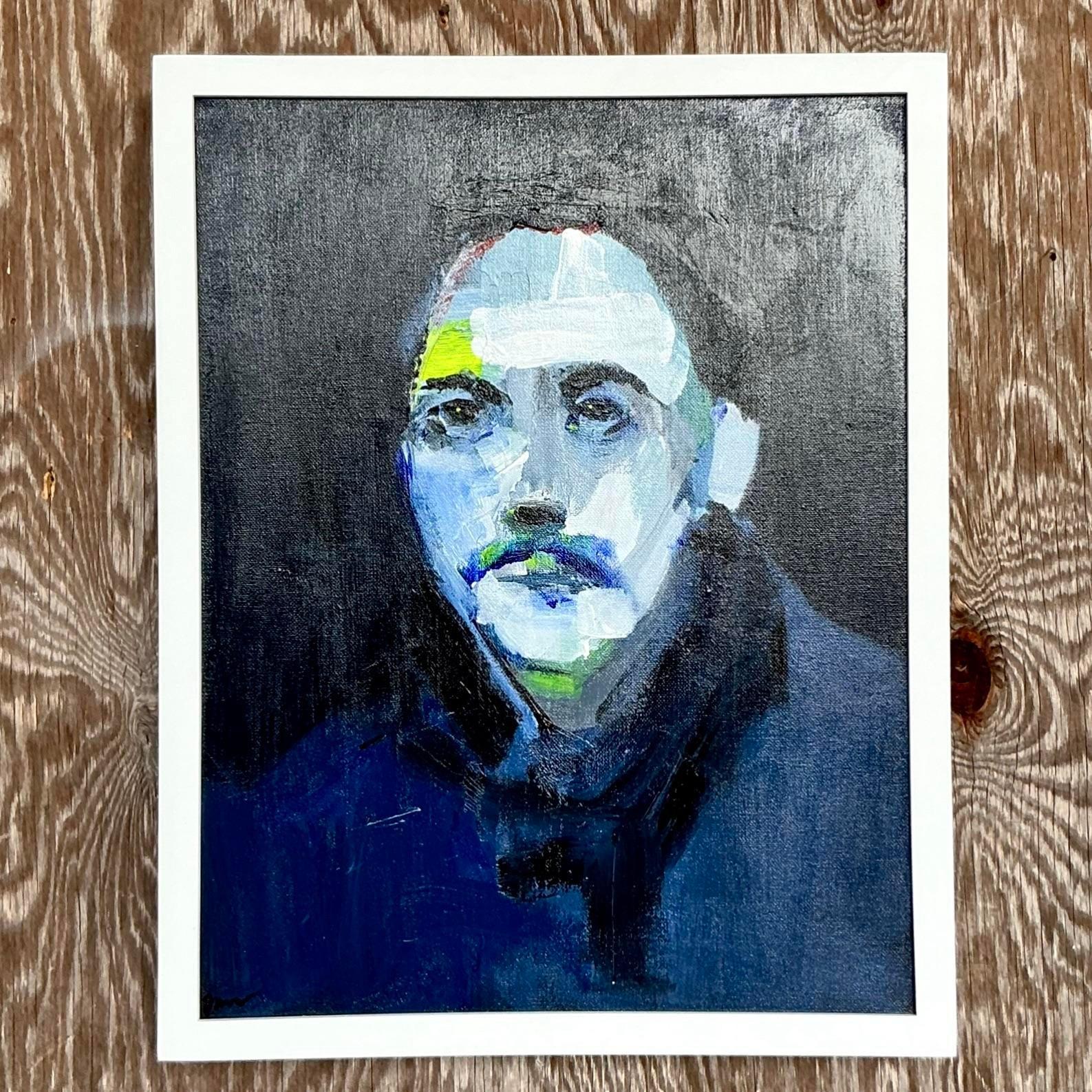 Vintage Boho abstrakte figurative Porträt auf Leinwand im Angebot 1