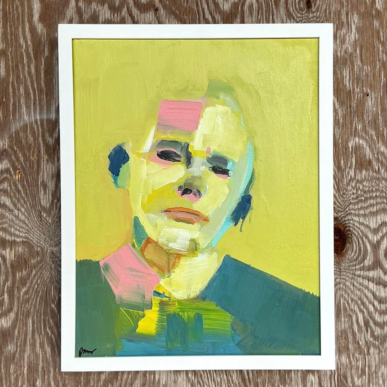 Vintage Boho abstrakte figurative Porträt auf Leinwand (21. Jahrhundert und zeitgenössisch) im Angebot