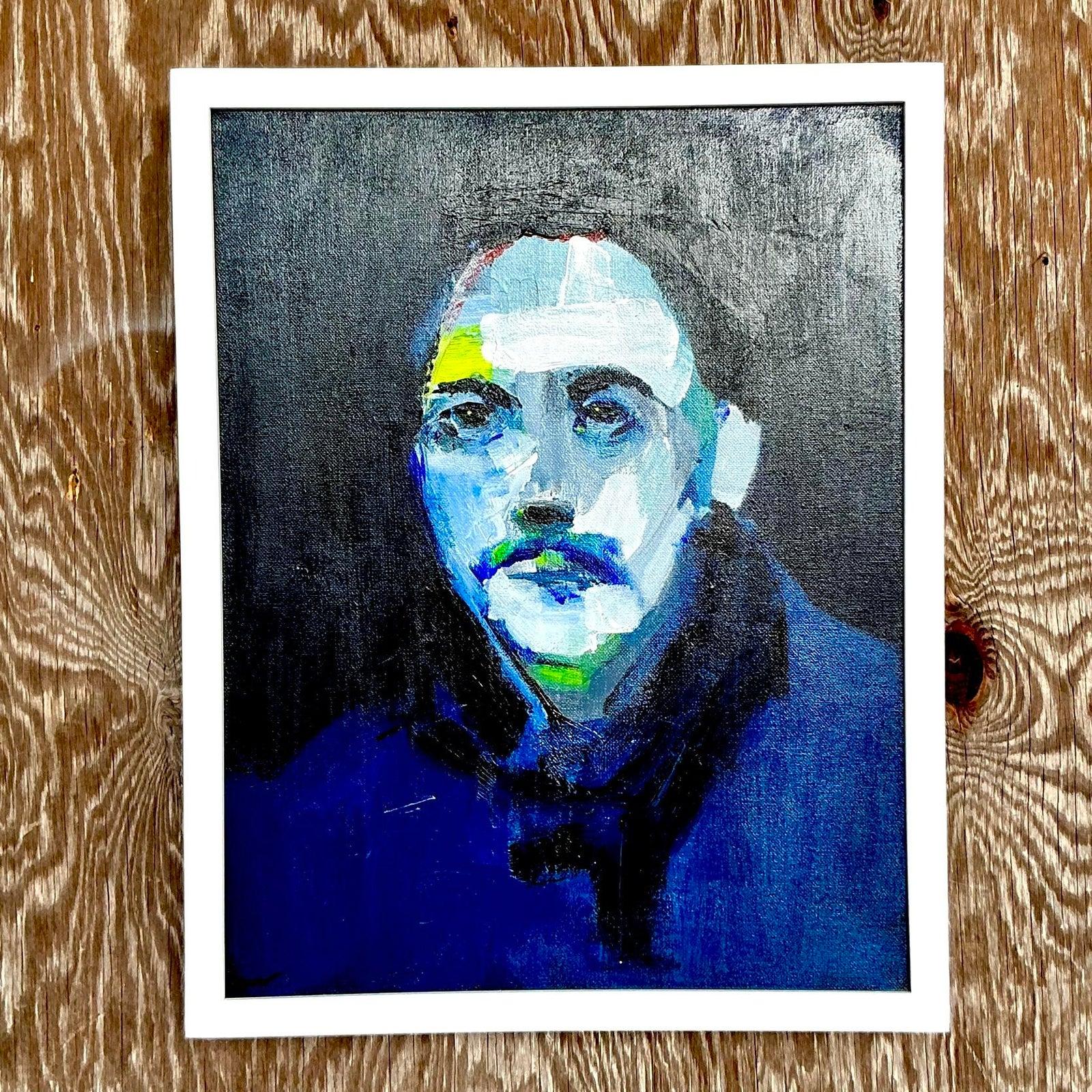Vintage Boho abstrakte figurative Porträt auf Leinwand im Angebot 2
