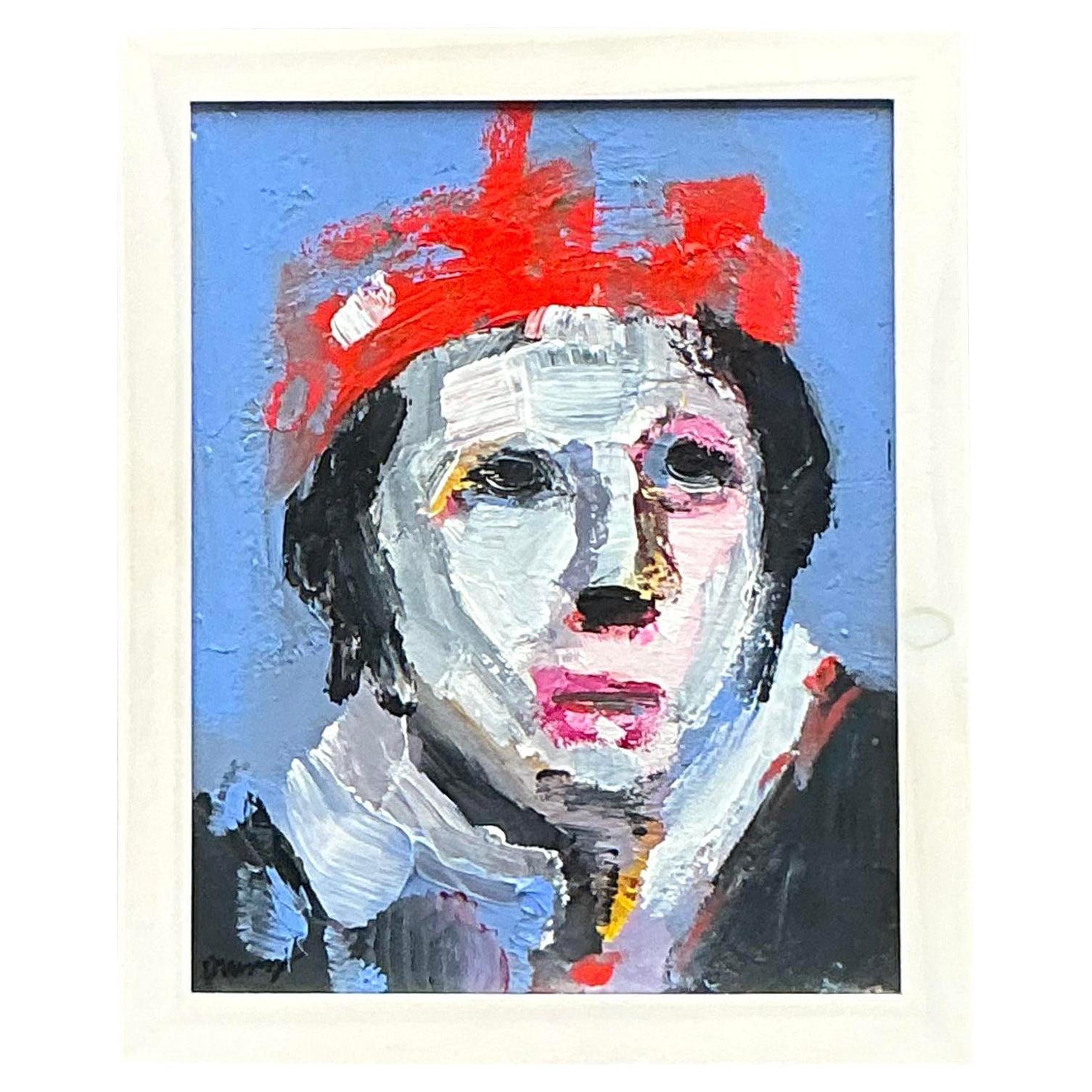 Retrato Figurativo Abstracto Boho Vintage sobre Lienzo