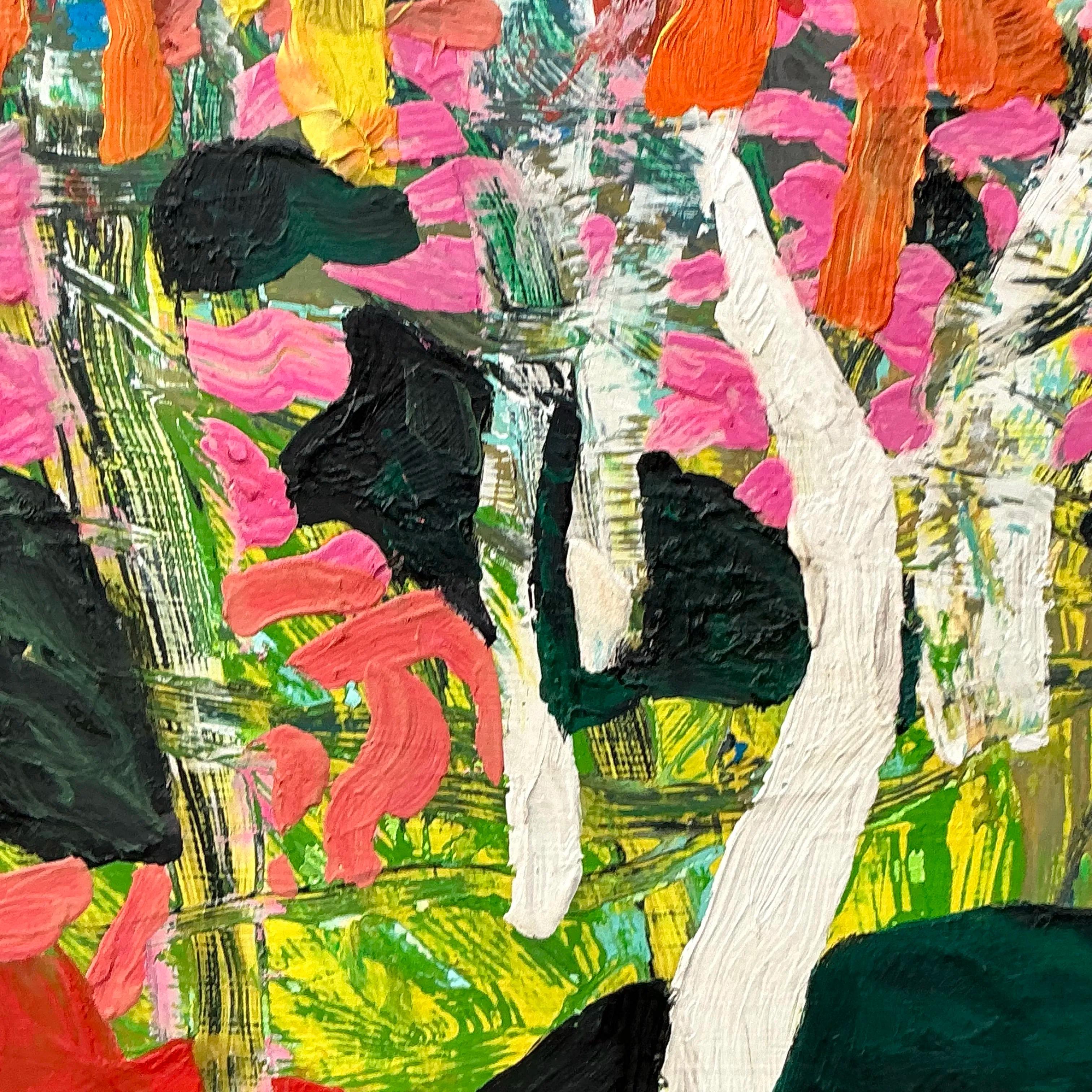Vintage Boho Abstract Forest Ölgemälde auf Karton im Angebot 5