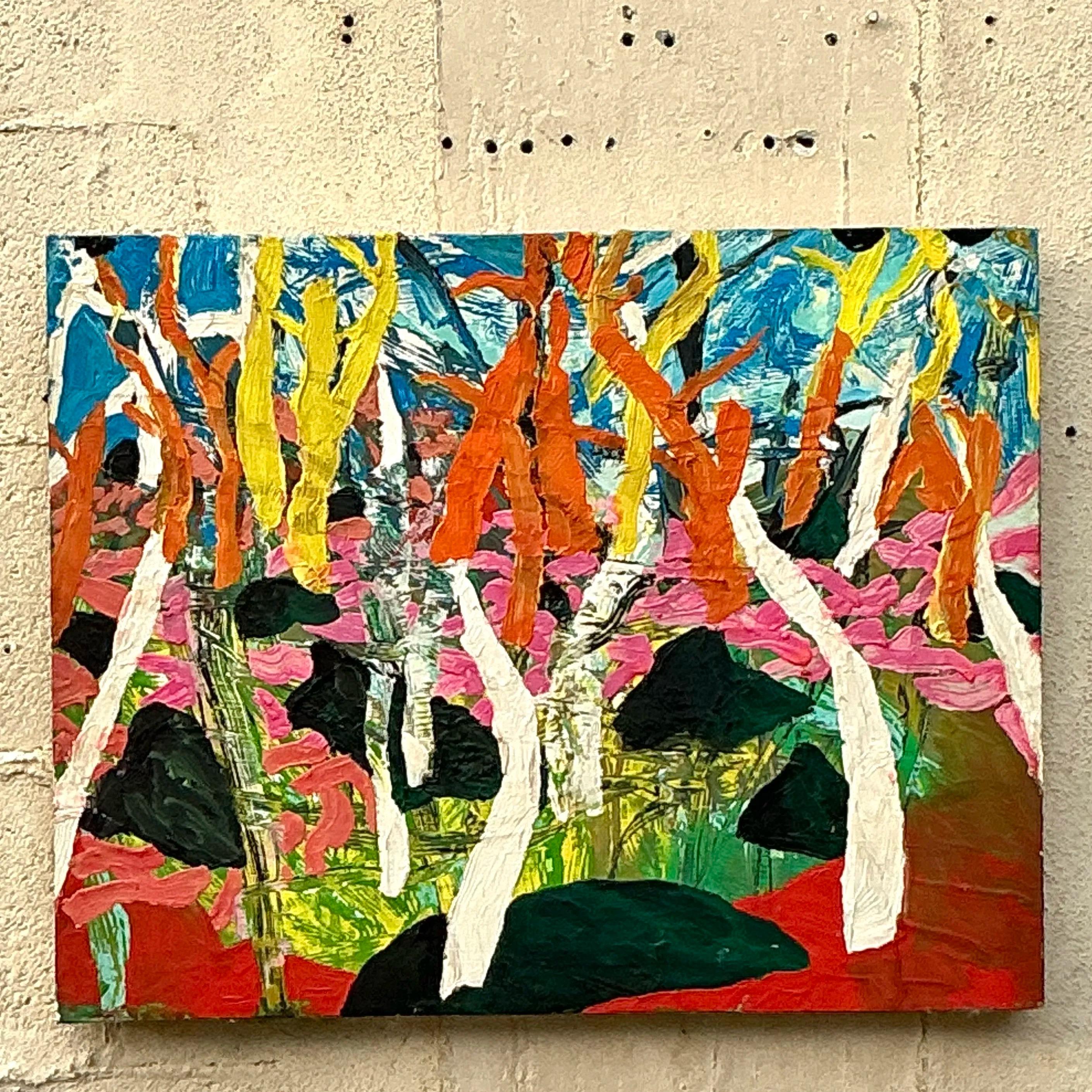 Vintage Boho Abstract Forest Ölgemälde auf Karton im Angebot 6