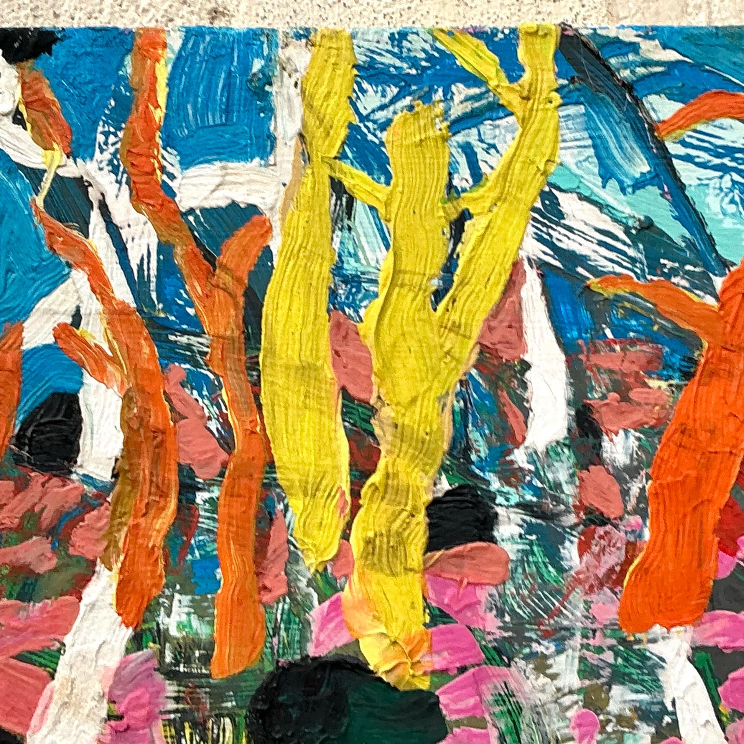 Vintage Boho Abstract Forest Ölgemälde auf Karton (Holz) im Angebot