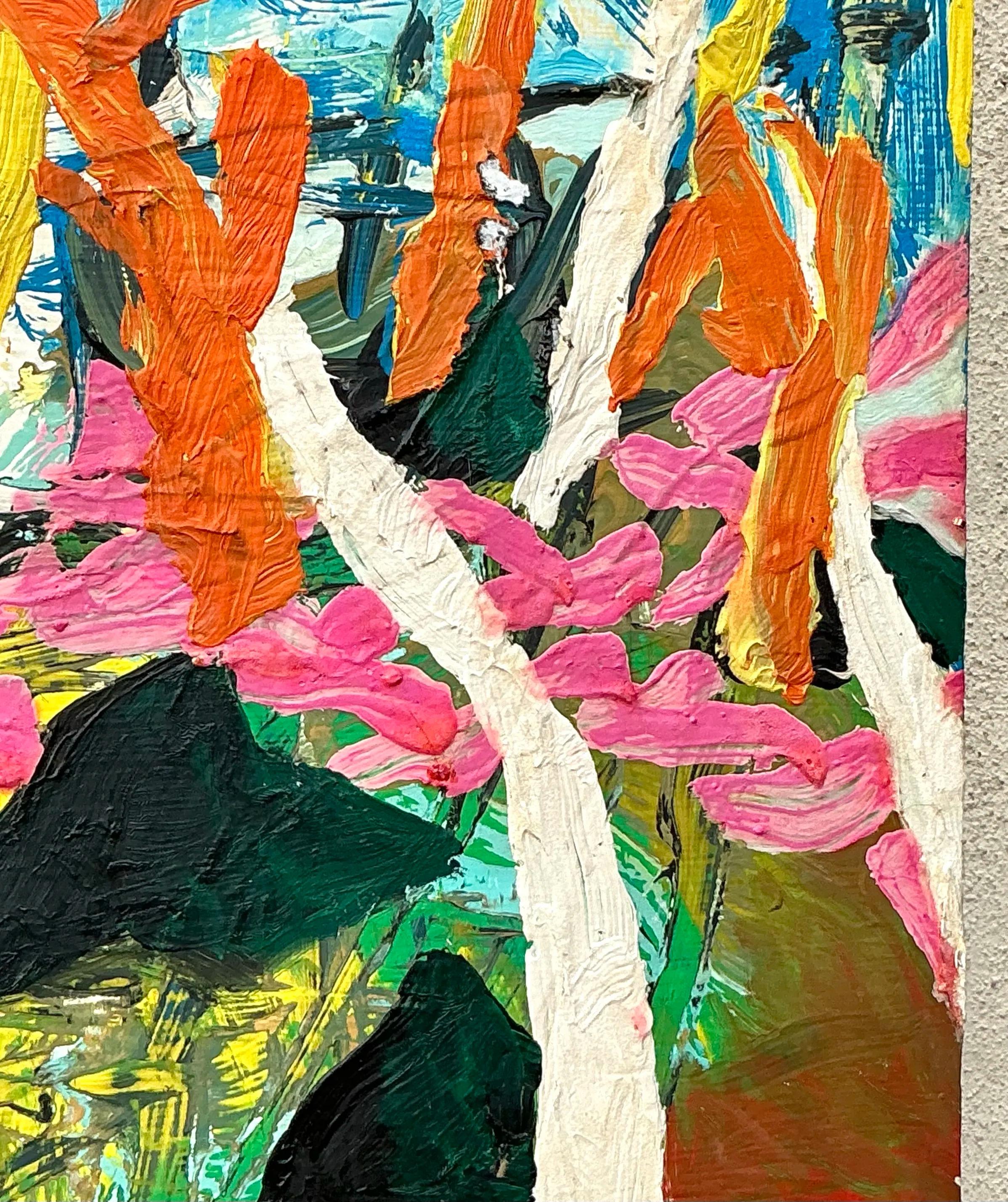 Vintage Boho Abstract Forest Ölgemälde auf Karton im Angebot 1