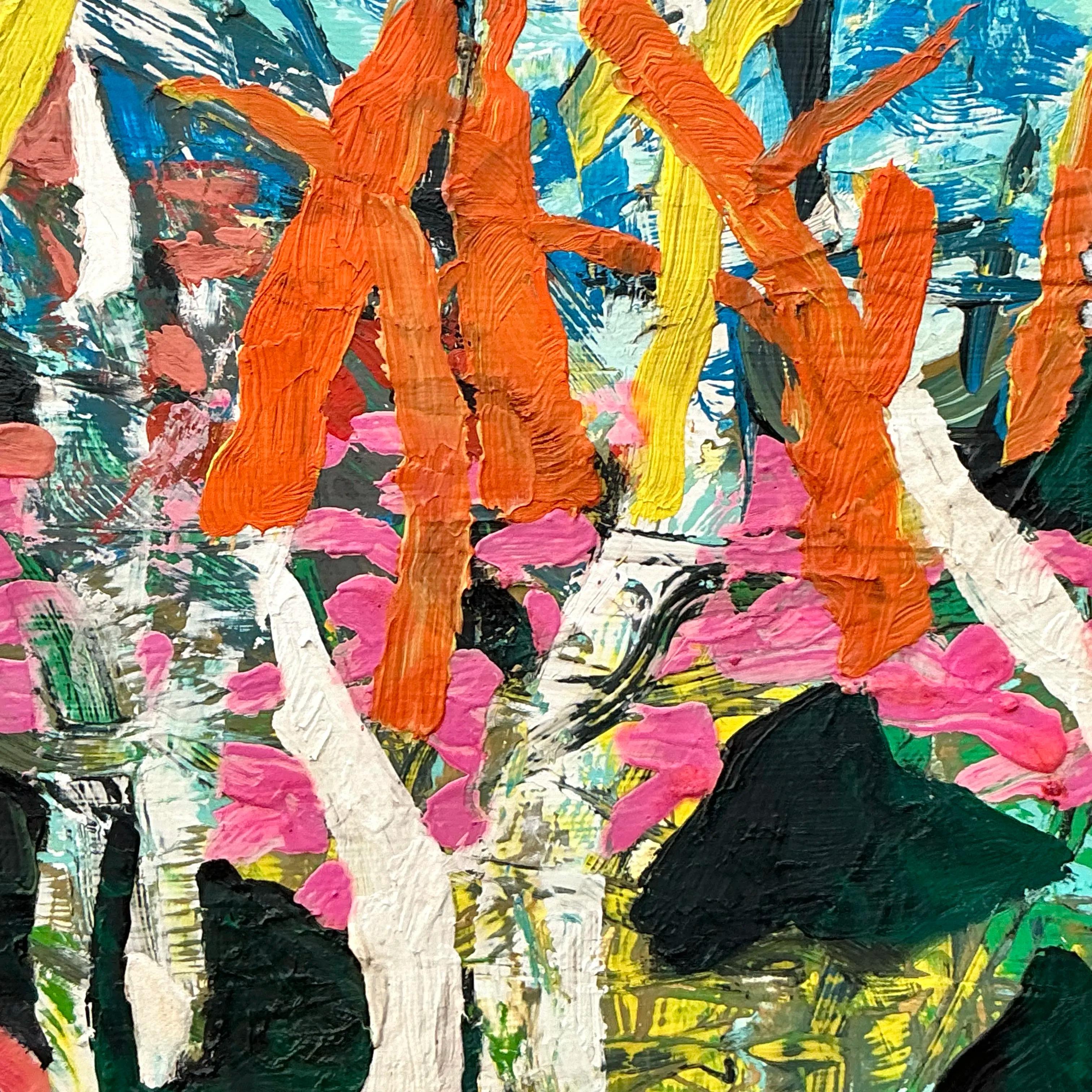 Vintage Boho Abstract Forest Ölgemälde auf Karton im Angebot 3