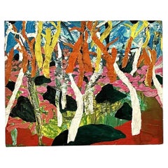Pittura ad olio su tavola astratta vintage Boho Forest