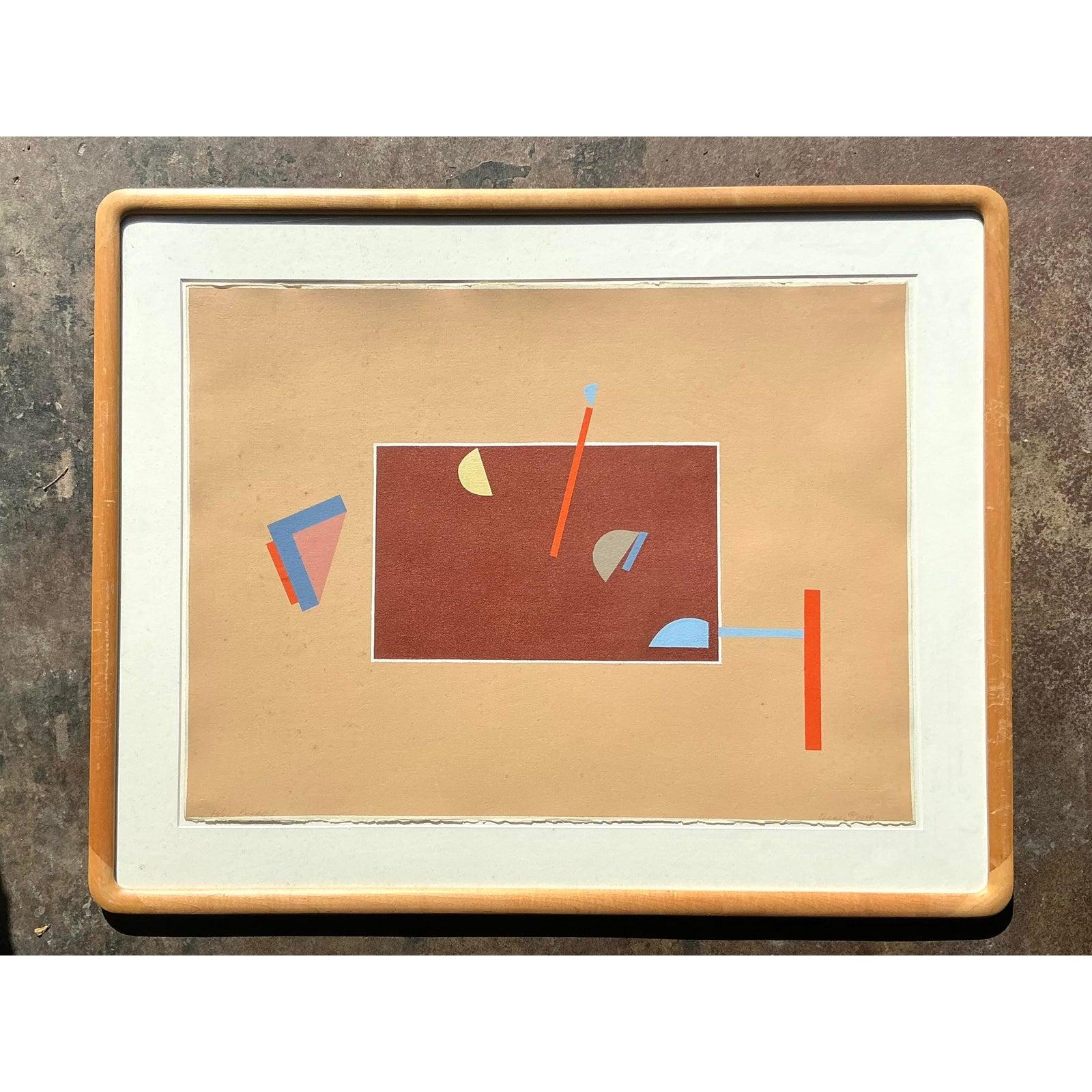 Vintage Boho Abstract Geometric Lithograph on Paper (20. Jahrhundert) im Angebot