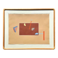 Vintage Boho Abstract Geometric Lithograph on Paper