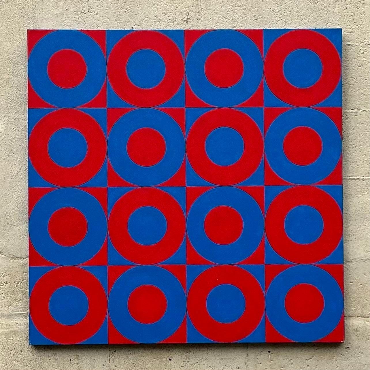 Óleo Geométrico Abstracto Boho Vintage sobre Lienzo siglo XX en venta