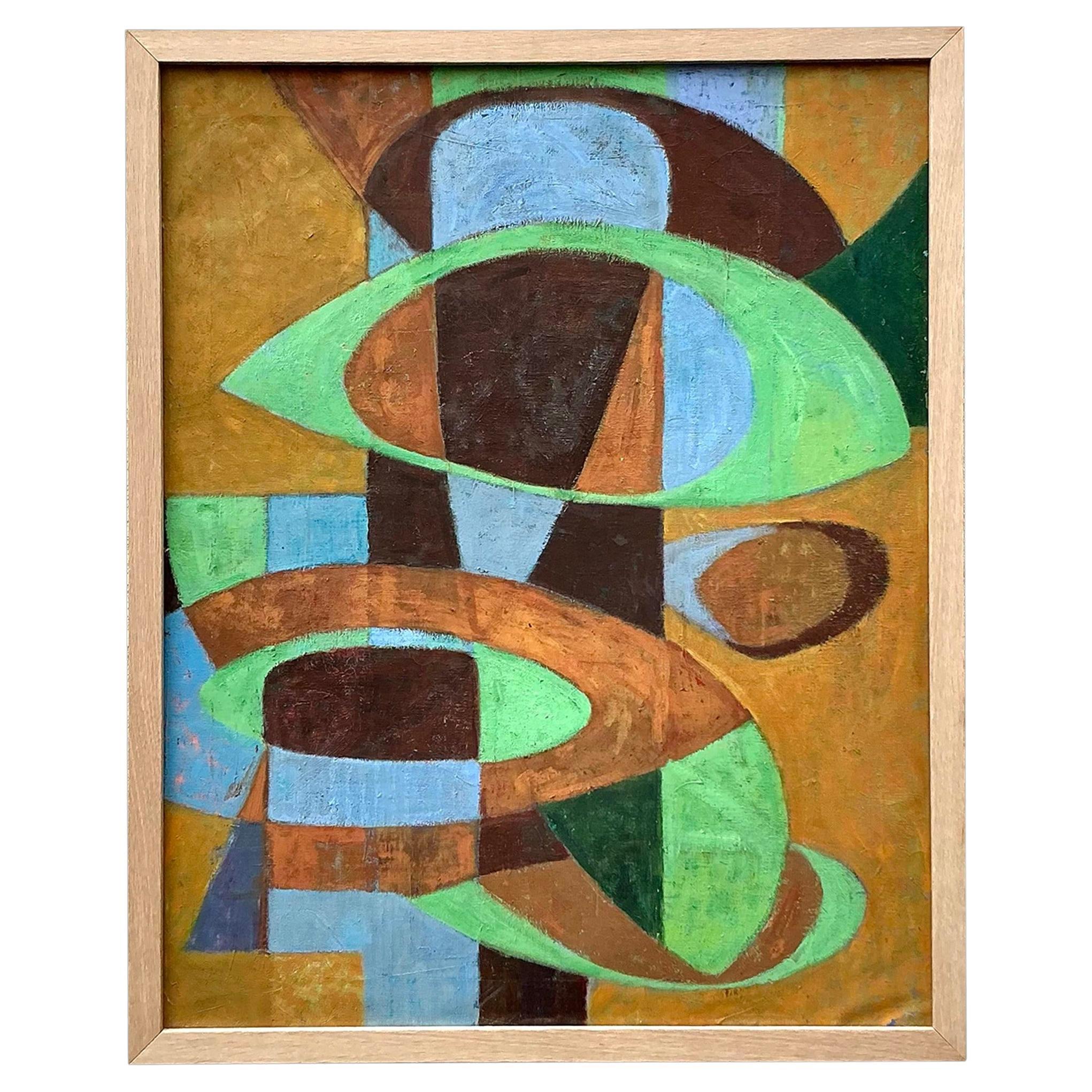 Óleo Geométrico Abstracto Boho Vintage sobre Lienzo