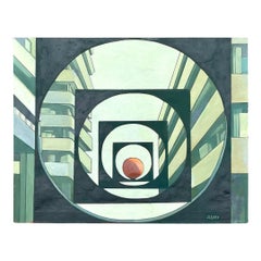 Vintage By Astratto Geometrico Pittura ad olio originale su tela