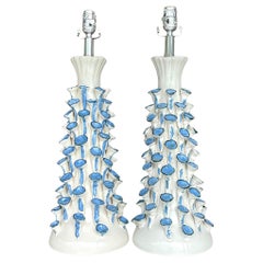 Paire de lampes bohèmes vintage abstraites en céramique émaillée