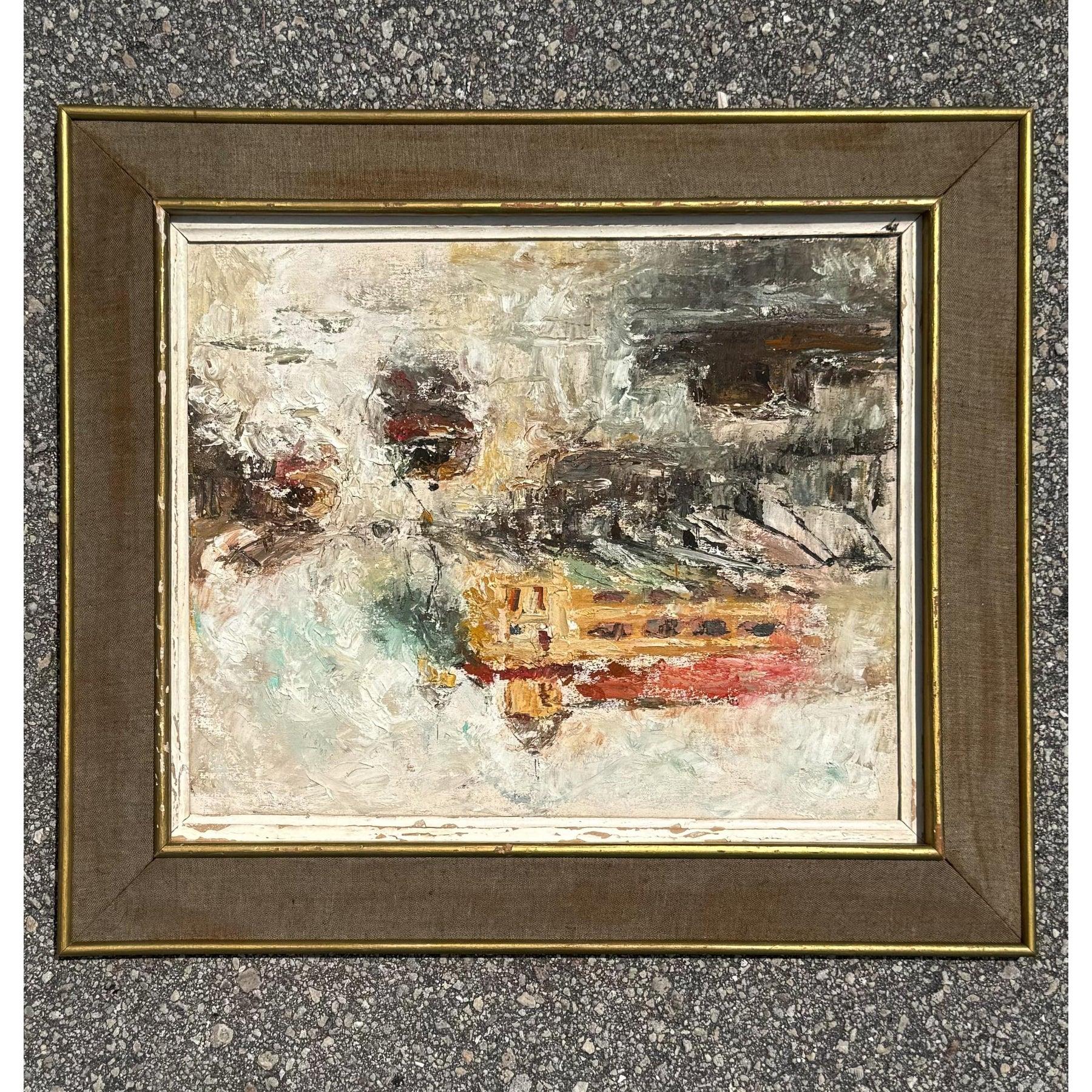 Abstrakte Vintage Boho-Landschaft, Öl auf Leinwand, Vintage (Nordamerikanisch) im Angebot