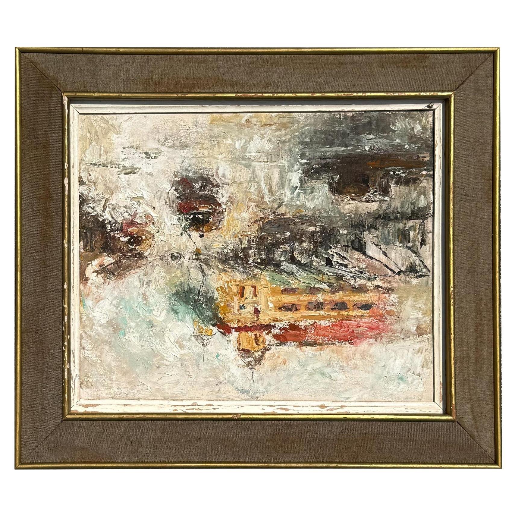 Vintage Boho Paisaje abstracto Óleo sobre lienzo