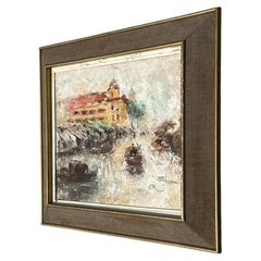 Vintage Boho Abstract Landscape Oil on Canvas