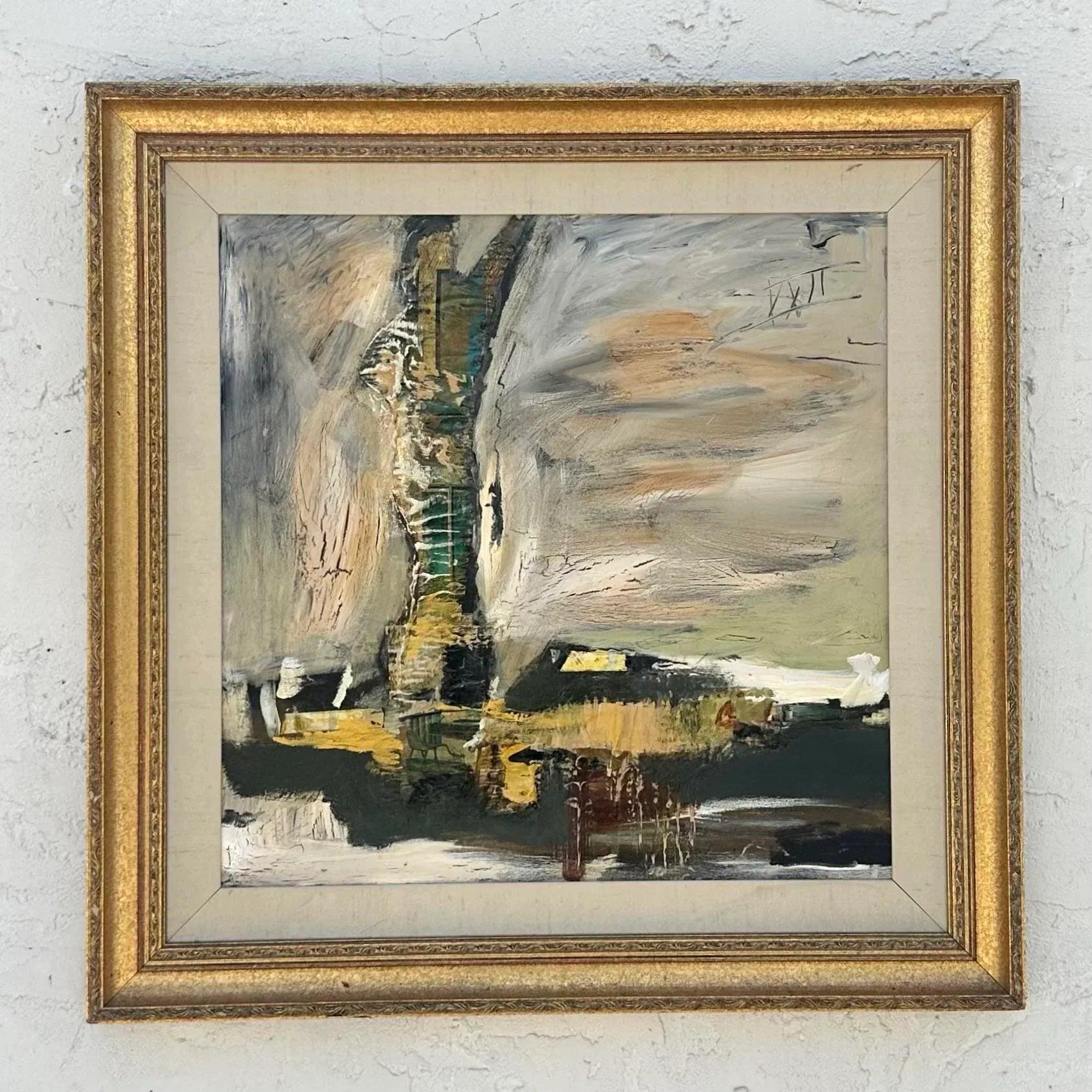 Vintage Boho Abstrakte Landschaft auf Leinwand (Böhmisch) im Angebot
