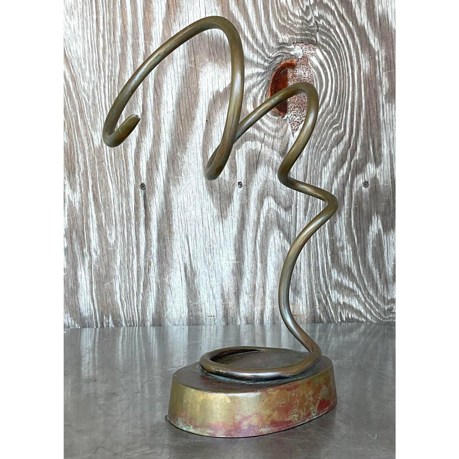 Vintage Boho Abstract Metal Sculpture In Good Condition For Sale In west palm beach, FL