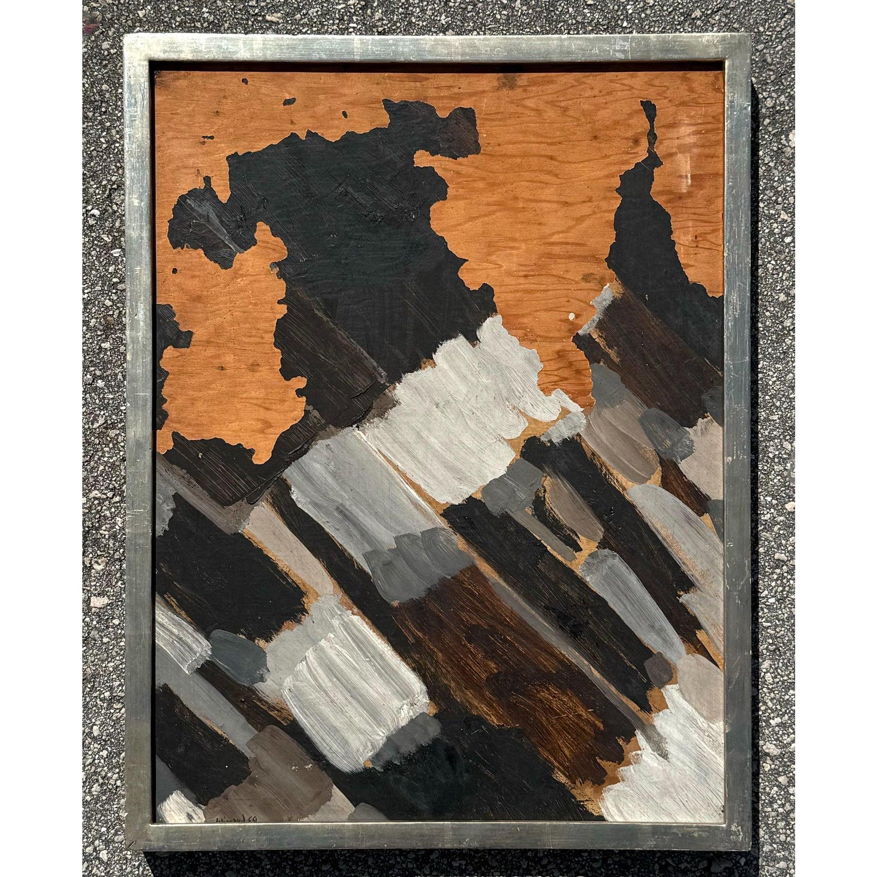 Vintage Boho Abstract Mixed Media auf Holz (Böhmisch) im Angebot