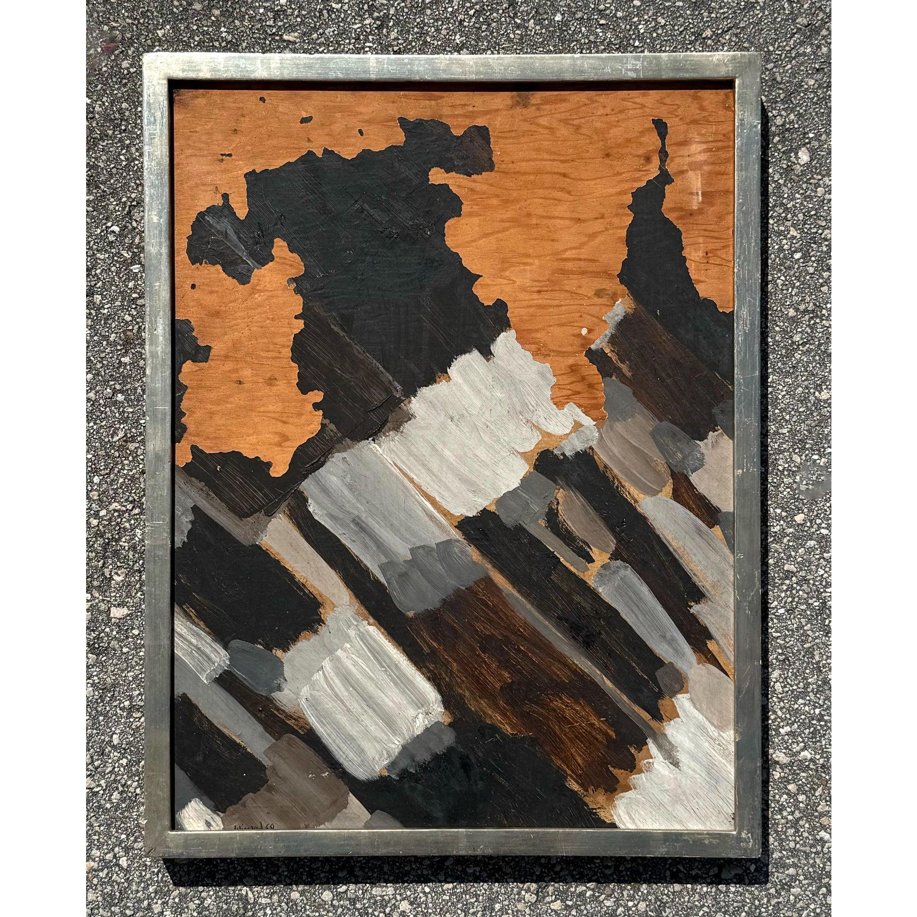 Vintage Boho Abstract Mixed Media auf Holz (Nordamerikanisch) im Angebot