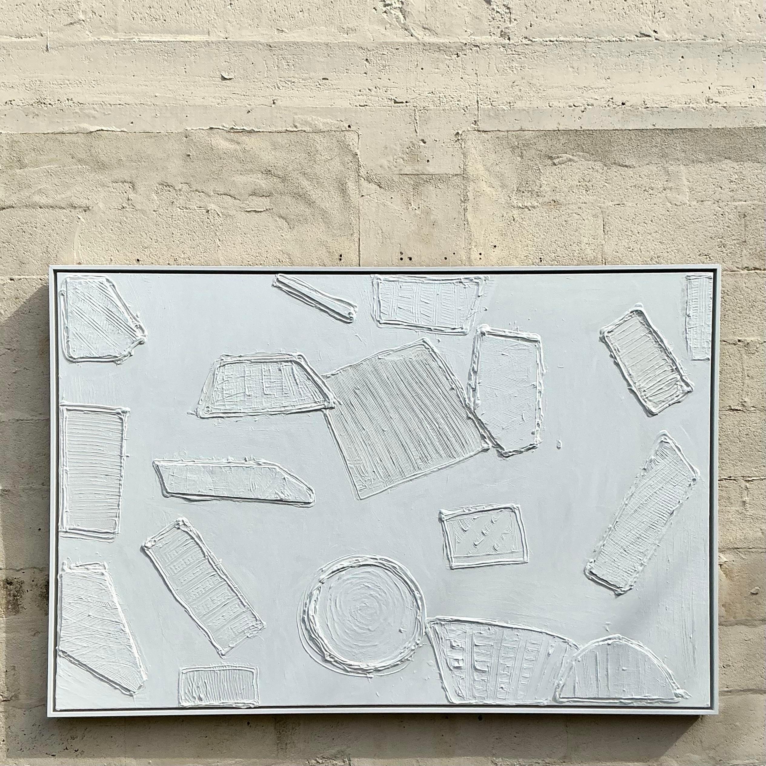 Vintage Boho Abstrakt Gemischte Medien Gemälde auf Leinwand im Angebot 1